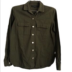 Topshop Petite army green denim button down shirt